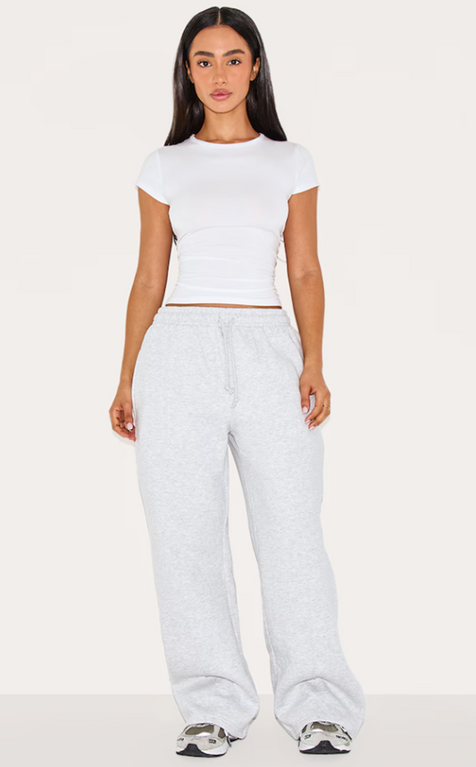 Nara Petite Ash Grey Pintuck Straight Leg Track Pants